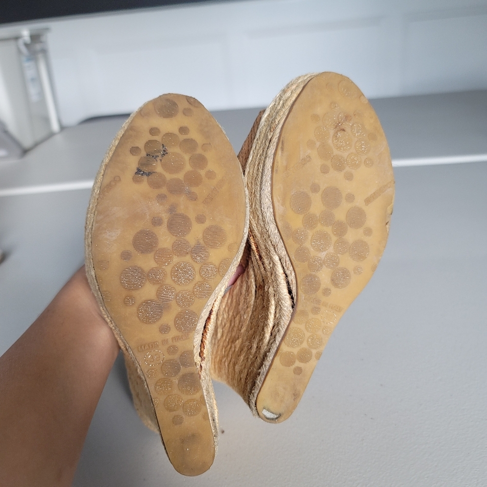 Jimmy Choo Tan Leather Wedge Slides Sandals Size 39 Made in Italy - Picture 8 of 12